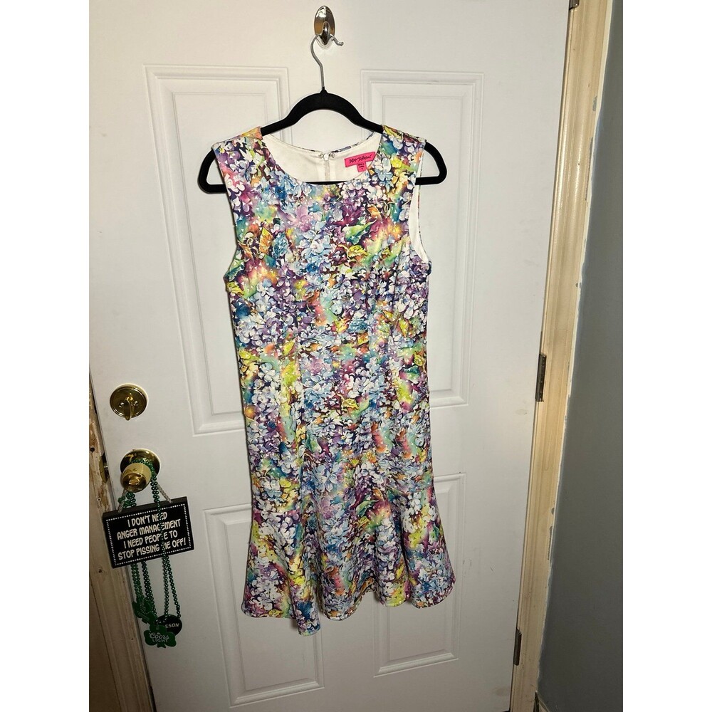 Betsey Johnson Colorful Floral Eyelet Bodycon Fishtail Dress